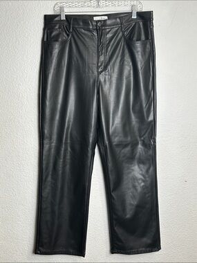 Loft Black Faux Leather Pants High Waist Straight Leg Womens Size 32